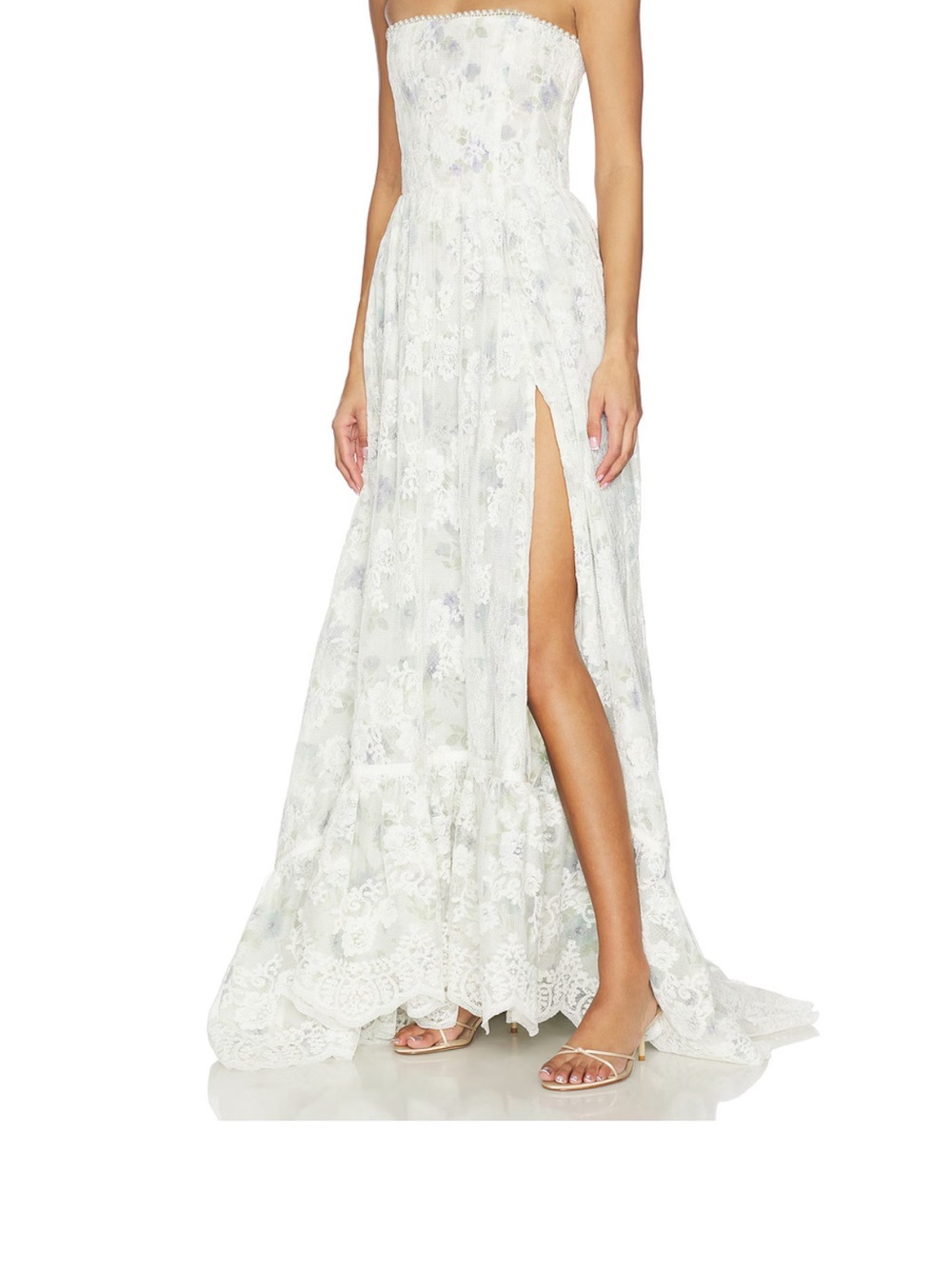 V. Chapman Cream Floral Lace strapless Wedding dress